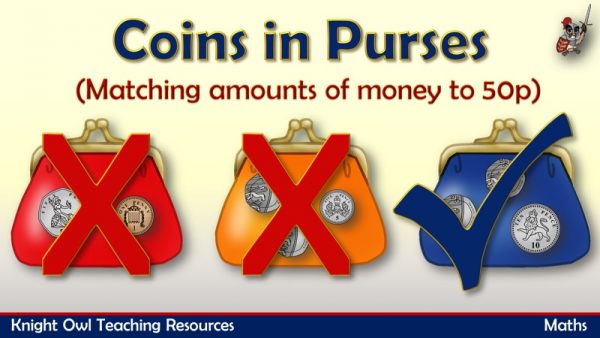 1Coins in Purses - matching amounts of money to 50p