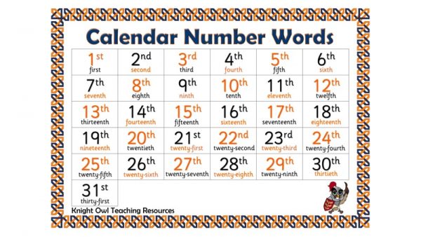 Calendar Number Words