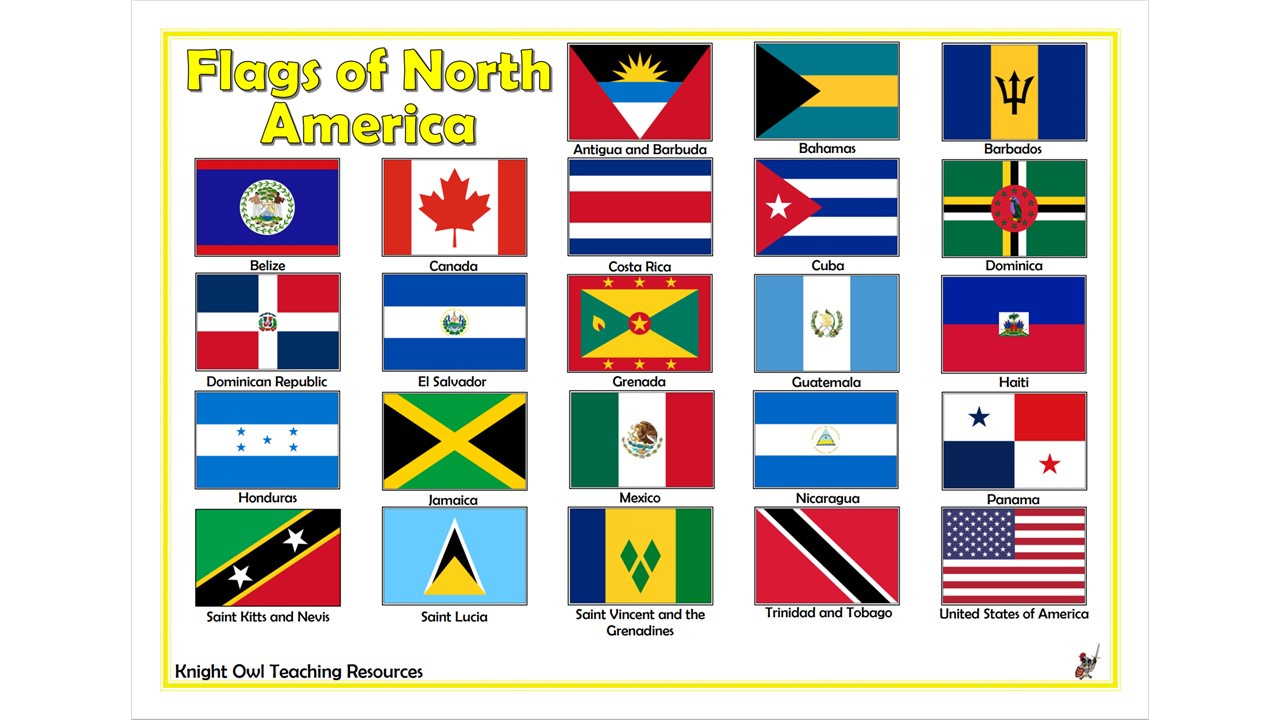 Flags Of North And Central America With Names Word Mat, 44% OFF