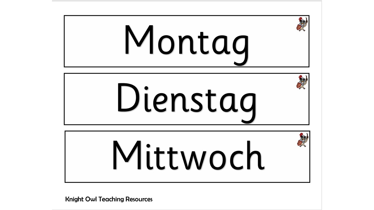 German Days of the Week Cards